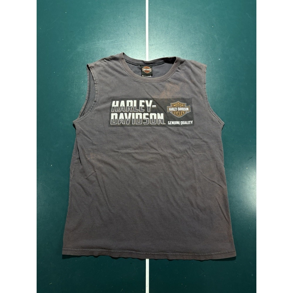 Harley Davidson Tank Top‎ Shirt Men's Large Faded Black Biker Motorcycle Y2K